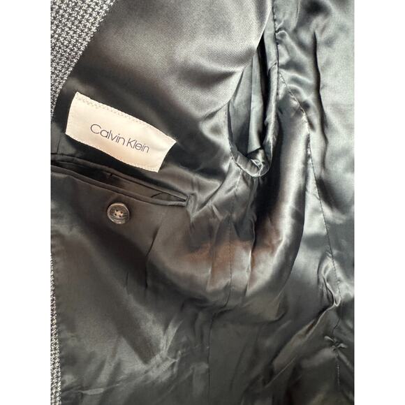 CALVIN KLEIN gray black check houndstooth 100% wool mens jacket blazer 42R NWOT - Picture 8 of 12